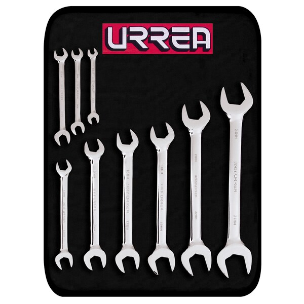 Full polished open-end wrenches set (9 pieces), metric